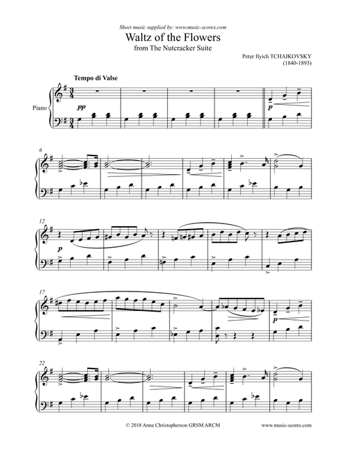 Nutcracker Suite: Waltz of The Flowers - Piano (Arr. Anne Christopherson GRSM ARCM) - Tchaikovsky (Piano Solo)