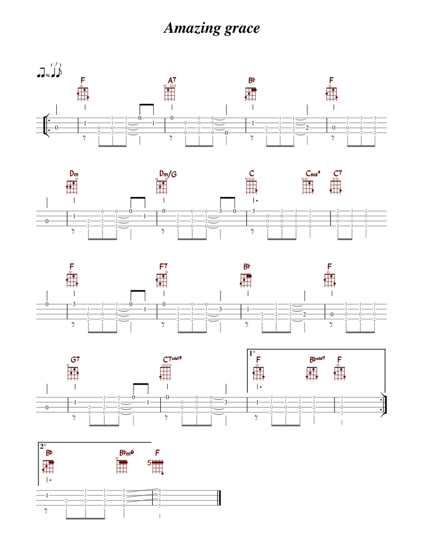Amazing grace ukulele TAB fingerstyle Sheet music for Ukulele Solo Musescore