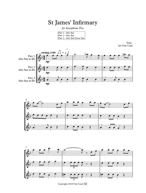 St James' Infirmary. Saxophone Trio (Arr. Tim Curd.) - trad (Woodwind Ensemble)
