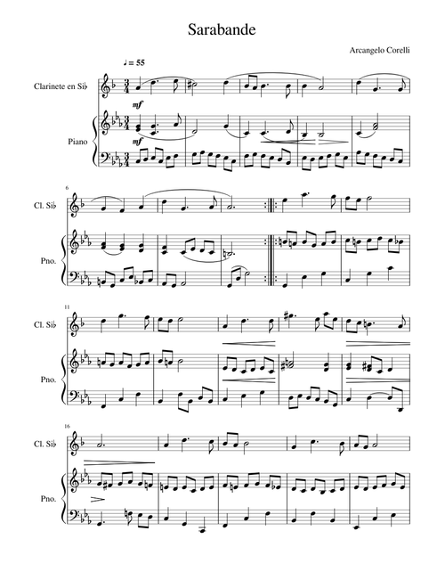 Sarabande - Arcangello Corelli (Duet Clarinet - Piano