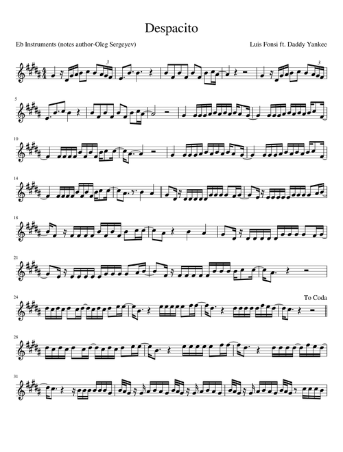 Despacito notes for alto sax
