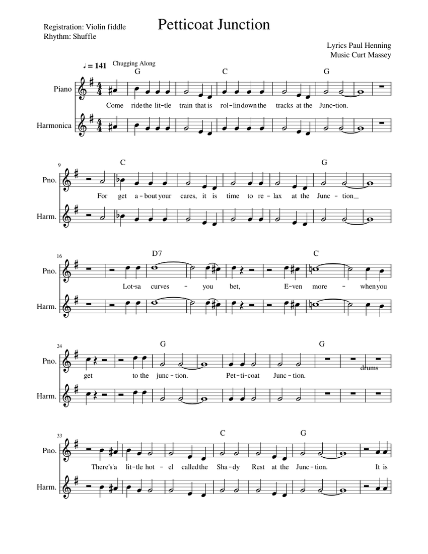 Petticoat Junction harm Sheet music for Piano, Harmonica (Solo 