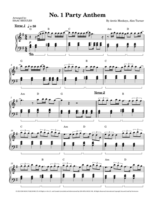 No. 1 Party Anthem (Arr. Isaac Regules) - Arctic Monkeys (Piano Solo)