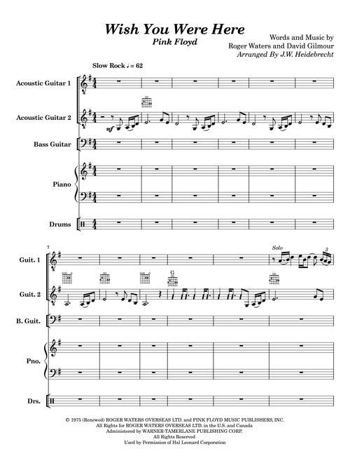 Wish You Were Here (Arr. J.W. Heidebrecht) - Pink Floyd (Small Ensemble)