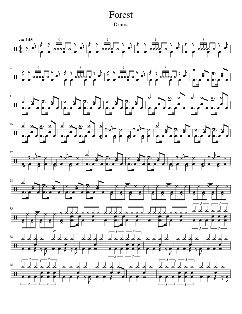 System of a Down Forest Drumset Score Sheet music for Drum group Solo Musescore