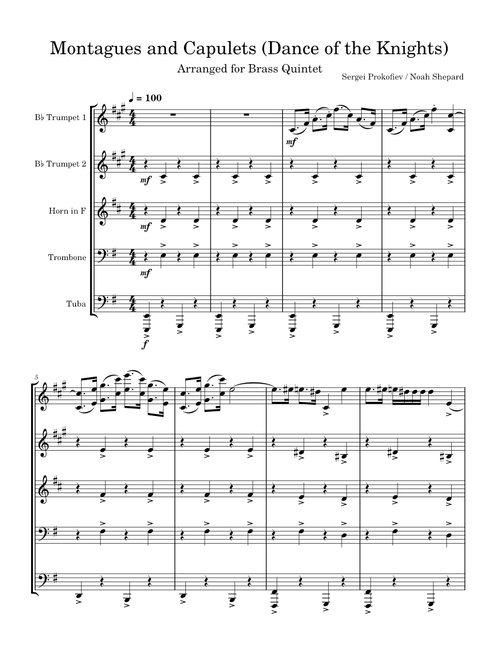 Montagues and Capulets (Dance of the Knights) - Arranged for Brass Quintet