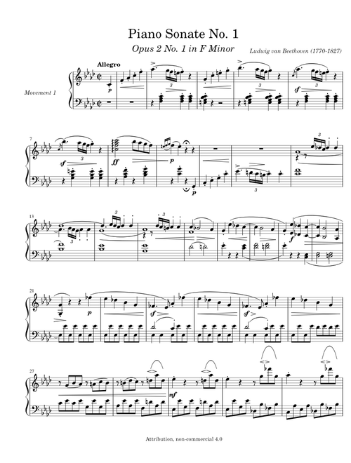 Piano Sonate No.1 Op.2 No.1 in F Minor - Ludwig Van Beethoven