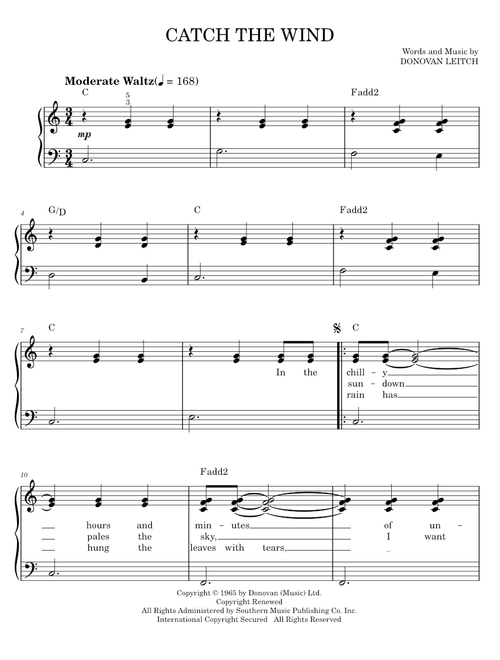 Catch the wind - Donovan (Easy Piano)