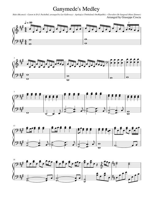 Halo – Beyoncé Canon in D - Pachelbel Apologize - Timbaland Chevaliers de Sangreal - Hans Zimmer Ganymede's Medley