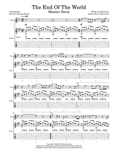 The End Of The World (Arr. Steven's Strings Studio) - Skeeter Davis (Instrumental Duet)