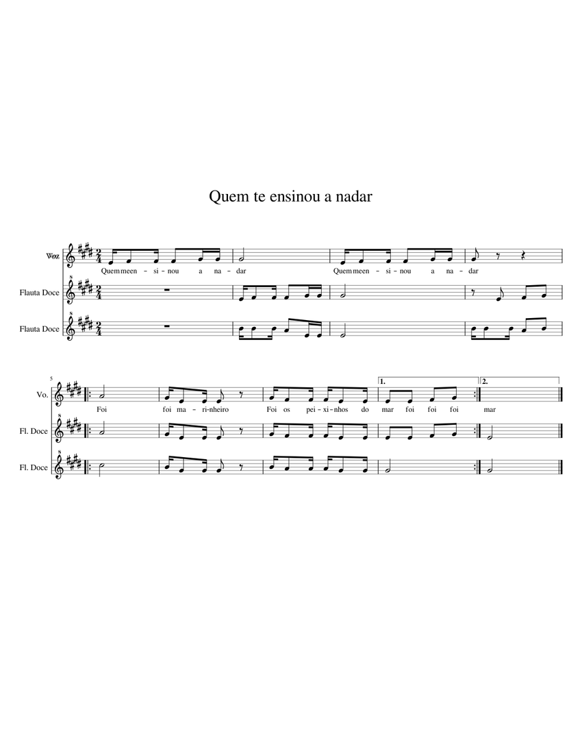 Quem te ensinou a nadar Sheet Music for Vocals, Recorder (Mixed Trio ...