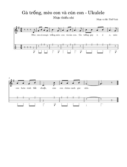 Gà trống, mèo con và cún con - Ukulele