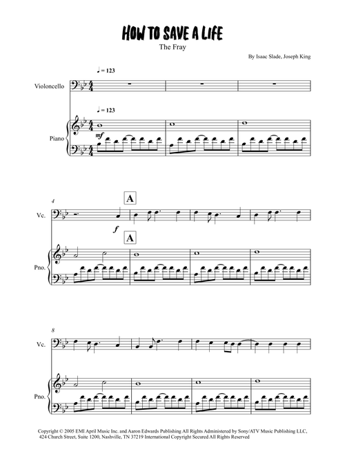 How To Save A Life (Arr. Grant Golding) - The Fray (Cello and Piano)