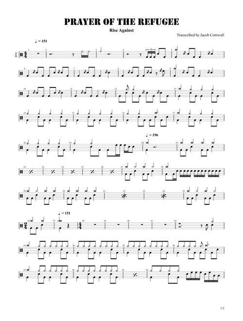 Prayer of the Refugee (Arr. Jacob Cornwall) - Rise Against (Drums)
