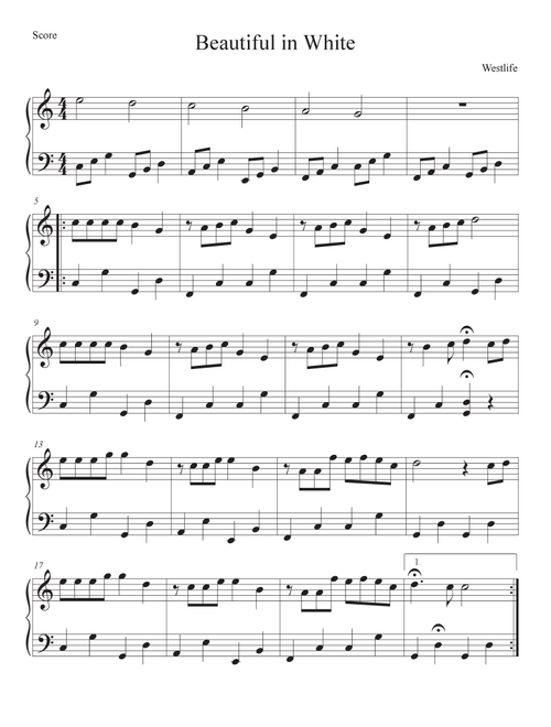 Beautiful In White (Arr. Cathy Pate) - Matt Johnson (Easy Piano)