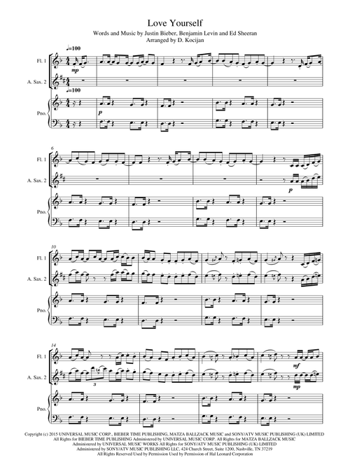 Love Yourself (Arr. David Kocijan) - Justin Bieber (Instrumental Duet and Piano)