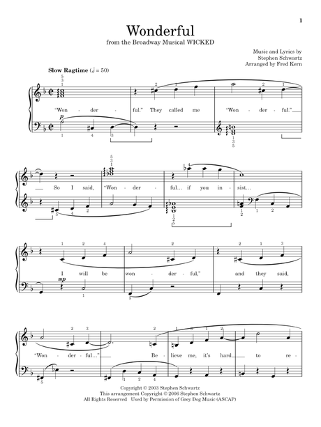 Wicked - A New Musical - Easy Piano by Stephen Schwartz