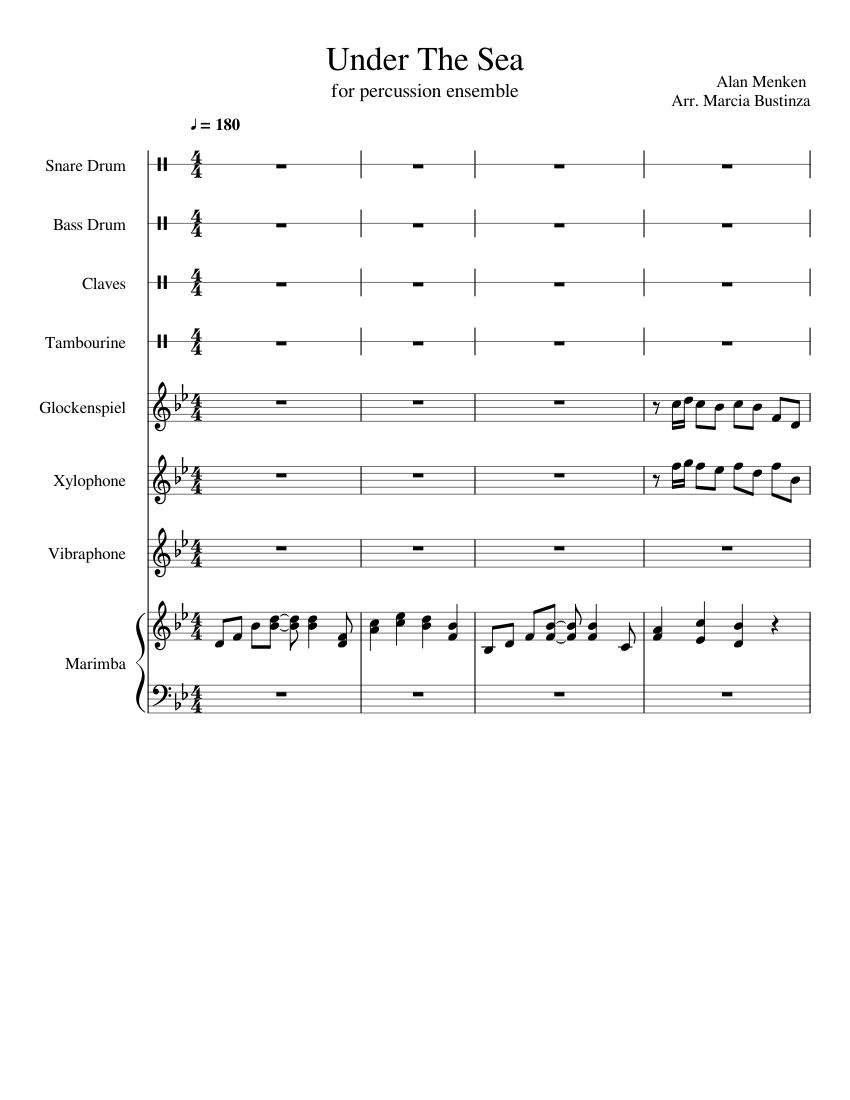 Under The Sea Sheet music for Tambourine Vibraphone Glockenspiel Snare drum more instruments Percussion Ensemble Musescore
