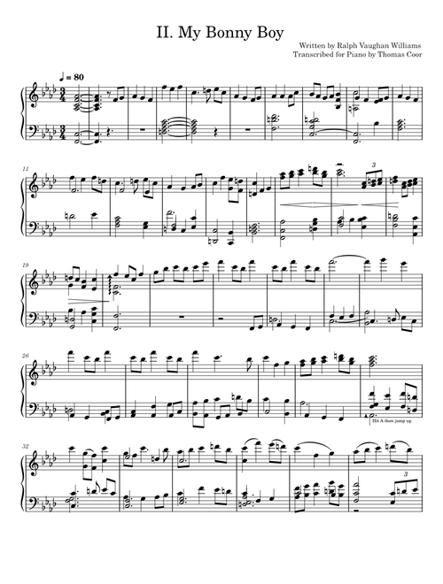 English Folk Song Suite: Mvmt. 3-"My Bonny Boy" for Solo Piano