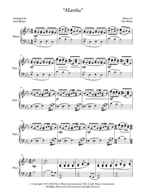 Martha (Arr. Azul Blatter) - Tom Waits (Piano Solo)