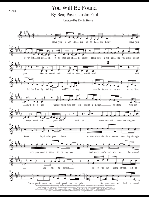 You Will Be Found (Arr. Kevin Busse) - Justin Paul, Benj Pasek (Violin Solo)