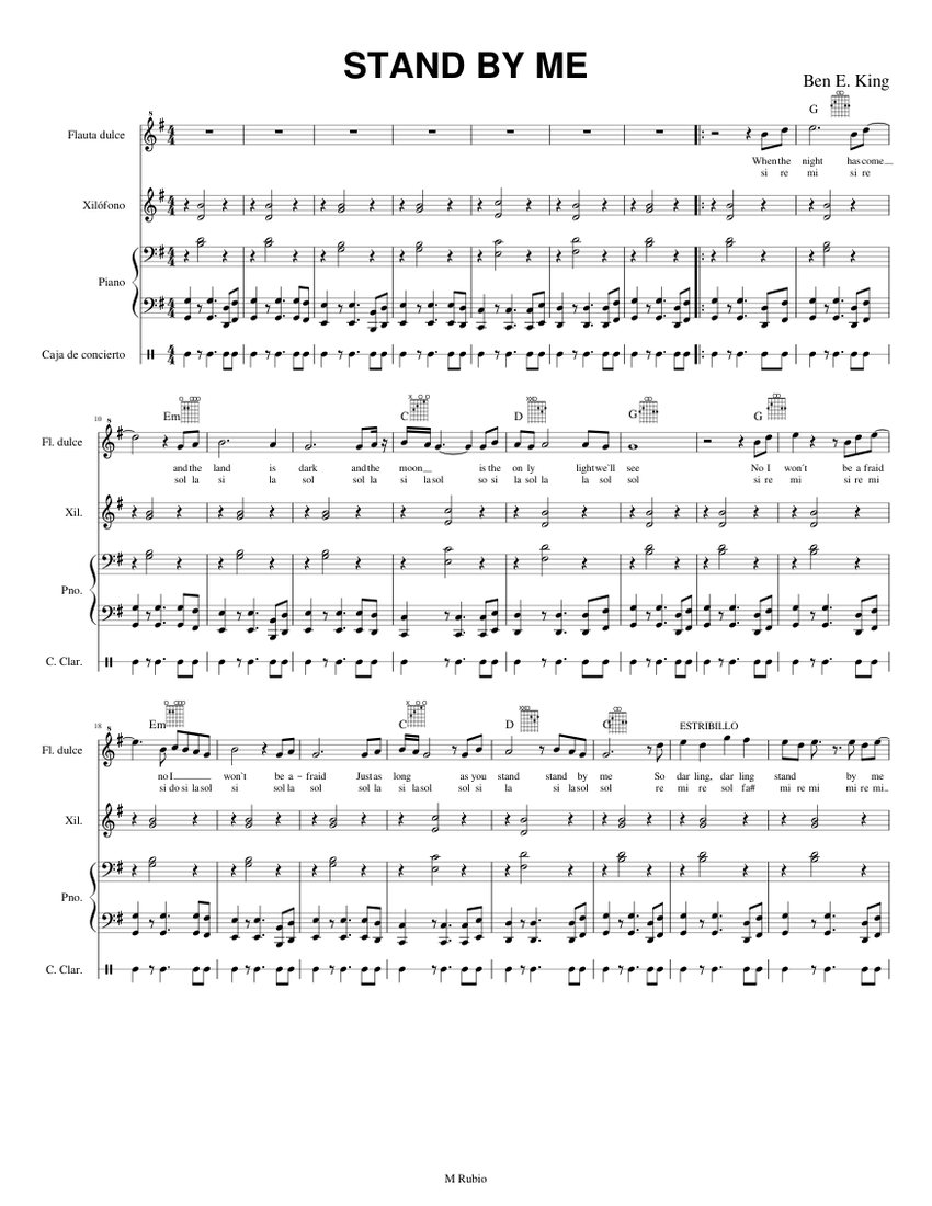 STAND BY ME Sheet music for Piano, Snare drum, Xylophone, Recorder
