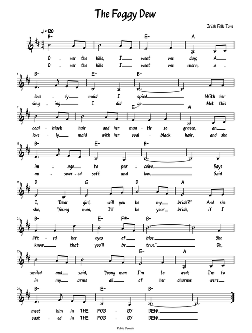 The Foggy Dew --Traditional Folk Song (Lead sheet with lyrics )