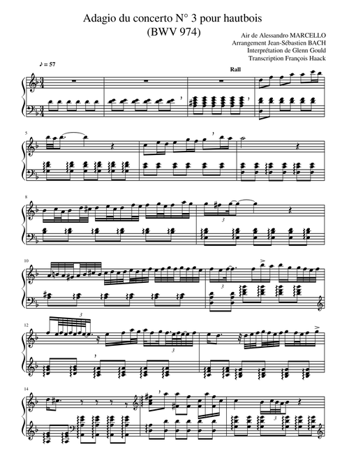 Bach Adagio BWV974 by Glenn Gould for print