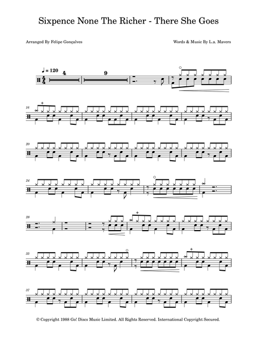 There She Goes (Arr. The Ninja) - Sixpence None The Richer (Drums)