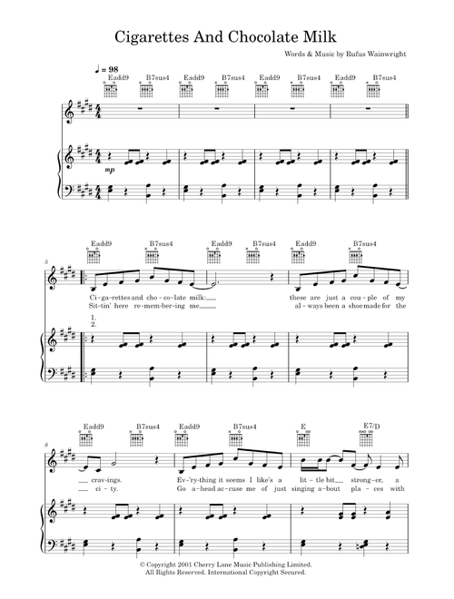 Cigarettes and chocolate milk - Rufus Wainwright (Piano-Vocal-Guitar (Piano Accompaniment))