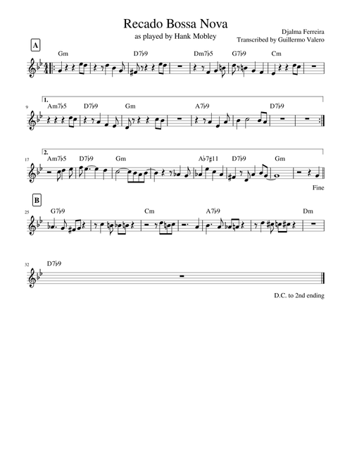 Recado Bossa Nova (as played by Hank Mobley)