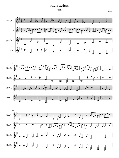 jesu, joy of man's desiring - clarinet quartet
