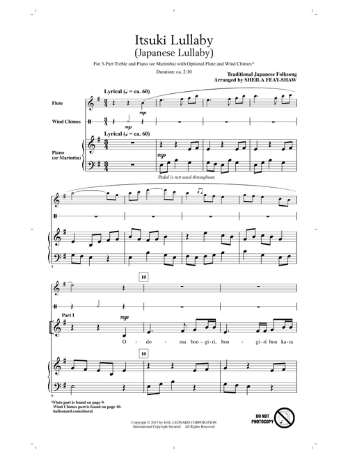 Itsuki Lullaby (Arr. Sheila Feay-Shaw) - Traditional Japanese Folk Song (Choral, 3-Part Treble)