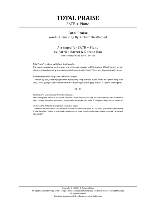 Total Praise (Arr. MB - inspired by Patrick Barret & Doreen Rao) - Richard Smallwood (Choral, SATB)