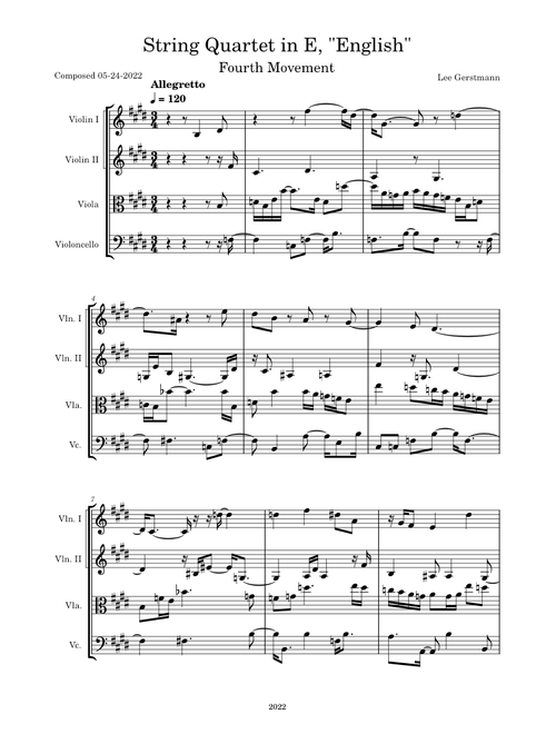 String Quartet in E, "English" - Fourth Movement