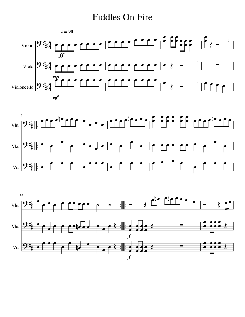 Fiddles on Fire Cello Trio Sheet music for Violin Viola Cello String Trio Musescore