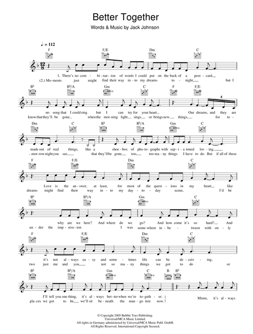 Better Together - Jack Johnson (Lead Sheet - Fake Book)