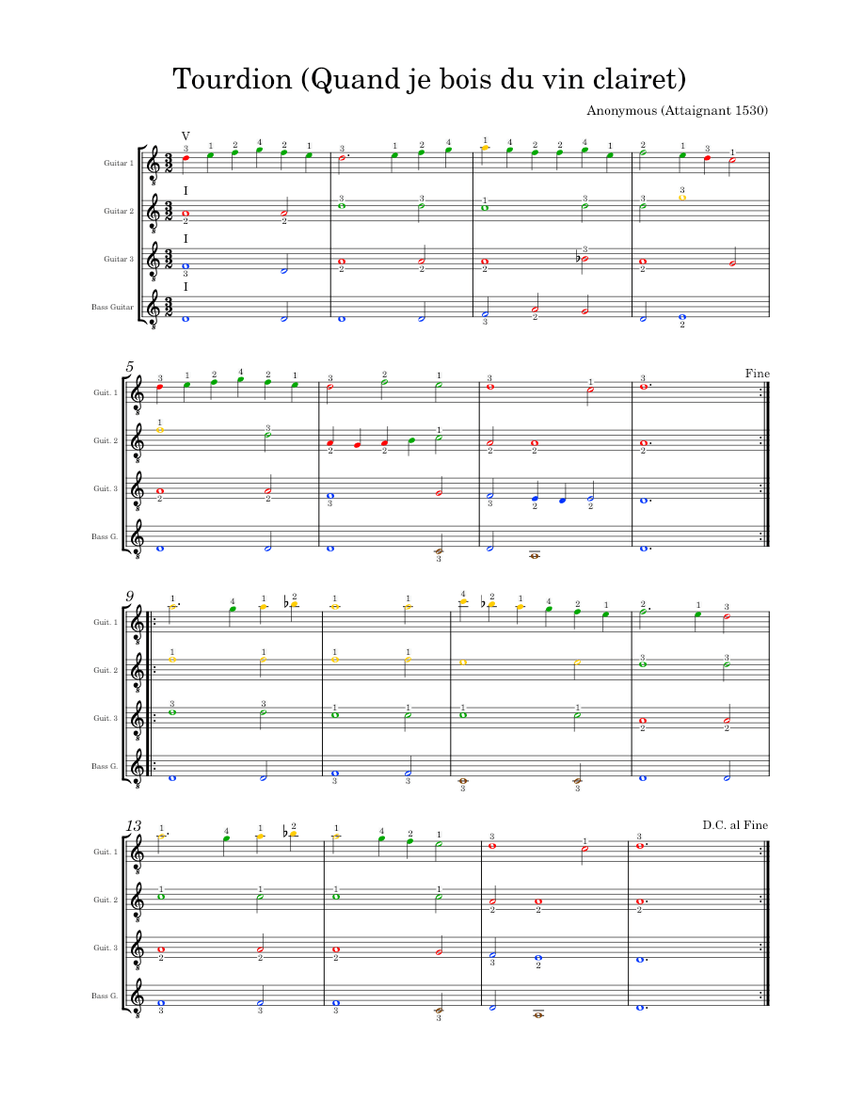 Tourdion Quand Je Bois Du Vin Clairet Sheet Music For Guitar Bass tourdion-quand-je-bois-du-vin-clairet-sheet-music-for-guitar-bass