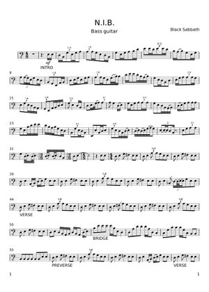 N.I.B – Black Sabbath Sheet Music and Tab for Bass guitar (Solo