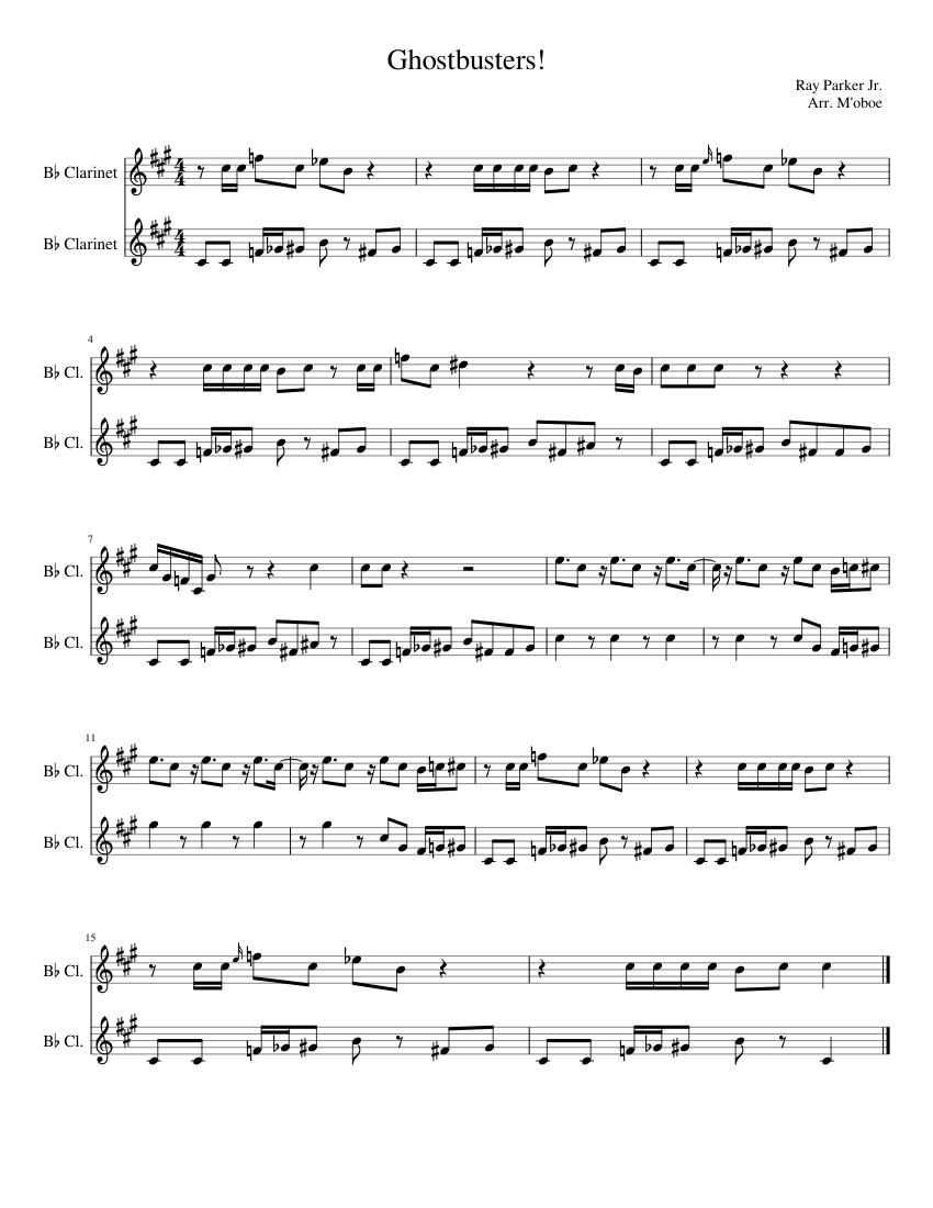 Ghostbusters! Sheet Music For Clarinet In B-flat (Woodwind Duet ...