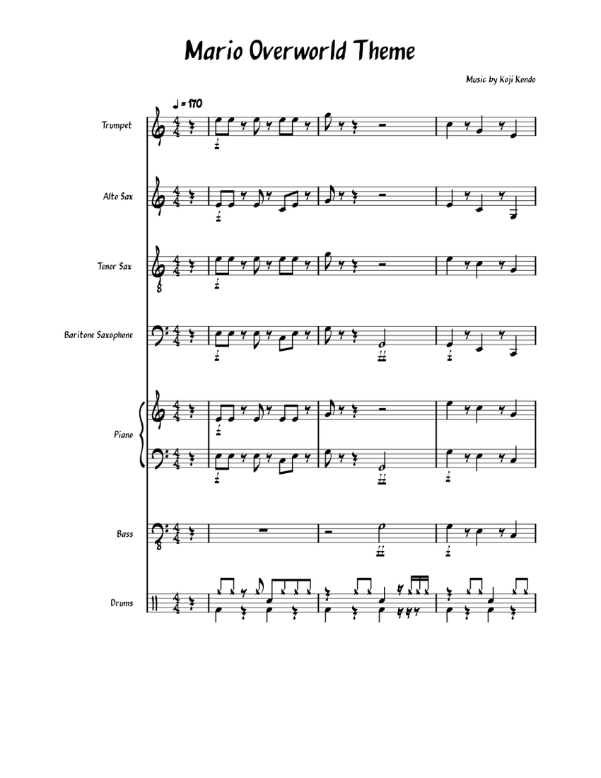 Super Mario Bros - Overworld – Koji Kondo Mario Overworld Theme Sheet ...
