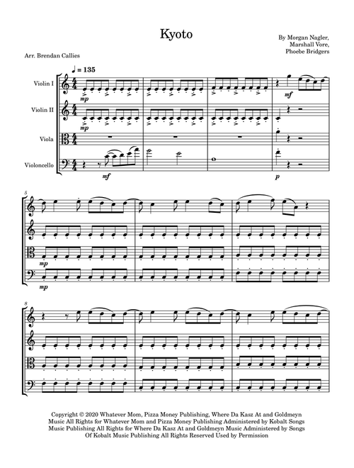 Kyoto (Arr. Brendan Callies) - Phoebe Bridgers (String Quartet)