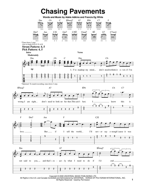 Chasing Pavements - Adele (Easy Guitar with TAB)