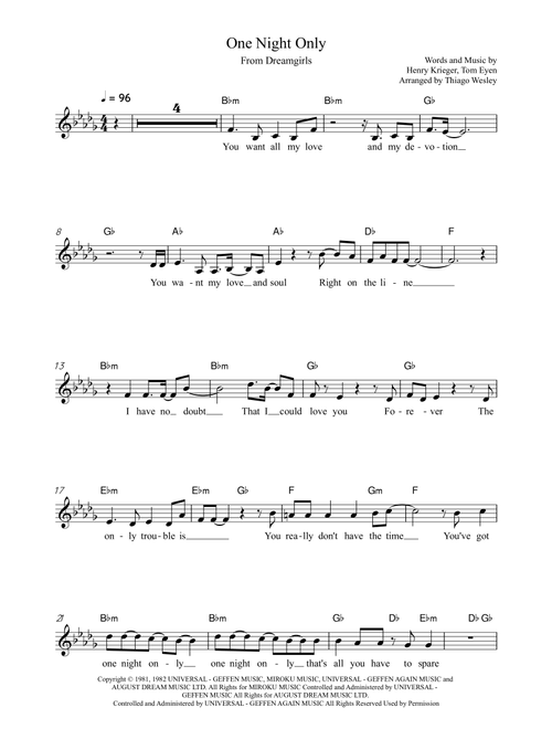 One Night Only (Arr. Thiago Wesley) - Performed By Jennifer Hudson (Lead Sheet - Fake Book)