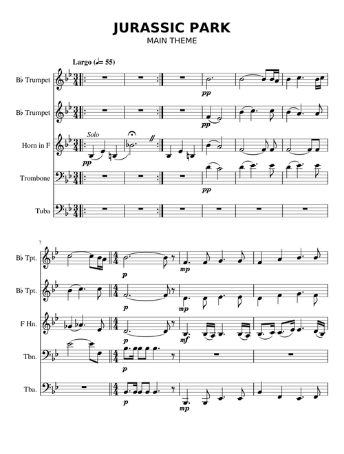 Jurassic Park Theme for Brass Quintet