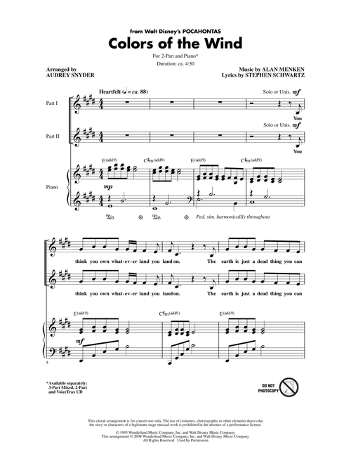 Colors Of The Wind (from Pocahontas) (arr. Audrey Snyder) - Vanessa Williams (Choral, 2-Part)