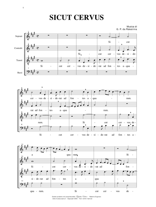 SICUT CERVUS - SATB Choir - Music by G.P. da Palestrina (Choral, SATB)
