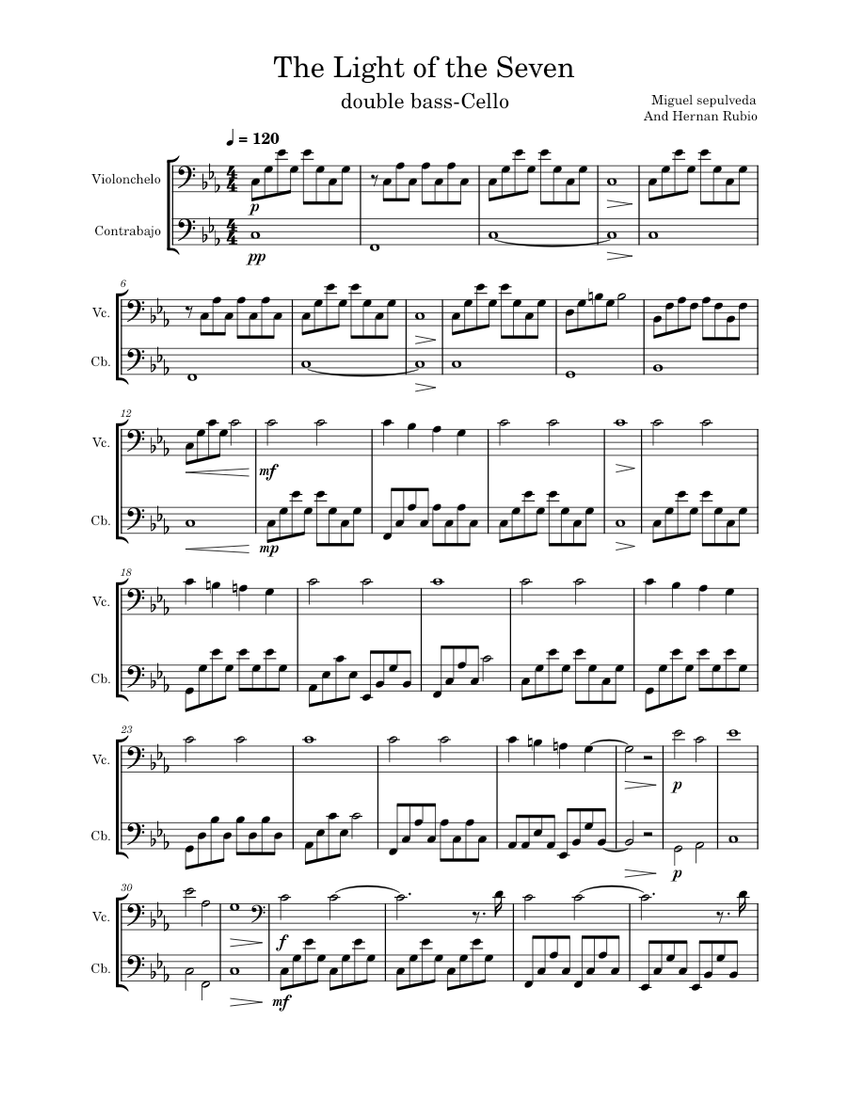 The Light of the Seven Sheet music for Contrabass, Cello (String Duet