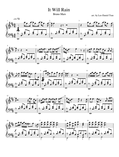 It Will Rain by Bruno Mars for Piano