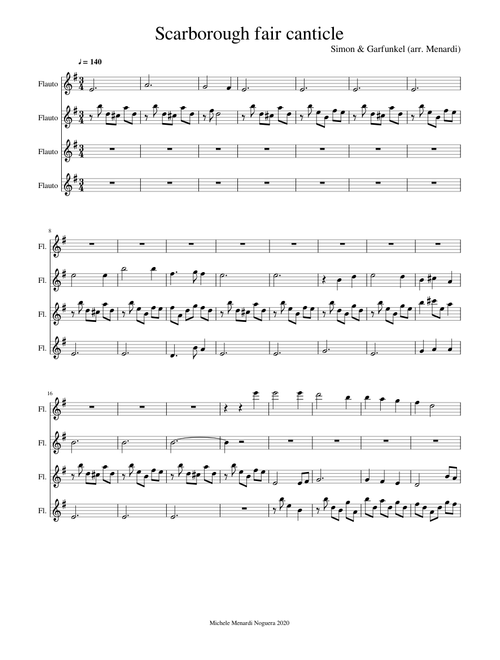 Scarborough fair canticle by Simon&Garfunkel for flute quartet